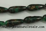 CGO135 15.5 inches 8*20mm faceted teardrop gold green color stone beads