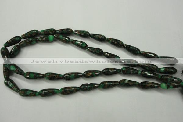 CGO135 15.5 inches 8*20mm faceted teardrop gold green color stone beads