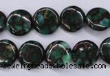 CGO140 15.5 inches 12mm flat round gold green color stone beads