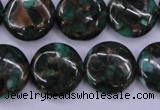 CGO143 15.5 inches 18mm flat round gold green color stone beads