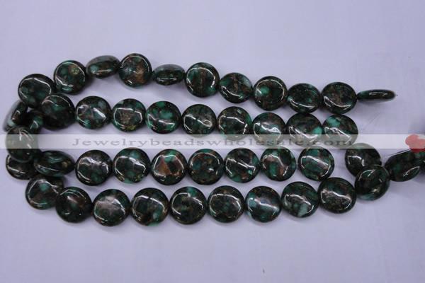 CGO143 15.5 inches 18mm flat round gold green color stone beads