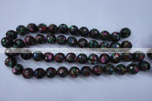 CGO16 15.5 inches 14mm faceted round gold multi-color stone beads