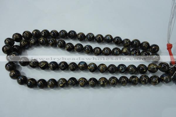 CGO164 15.5 inches 12mm round gold blue color stone beads