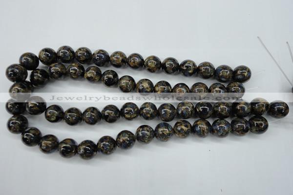 CGO165 15.5 inches 14mm round gold blue color stone beads