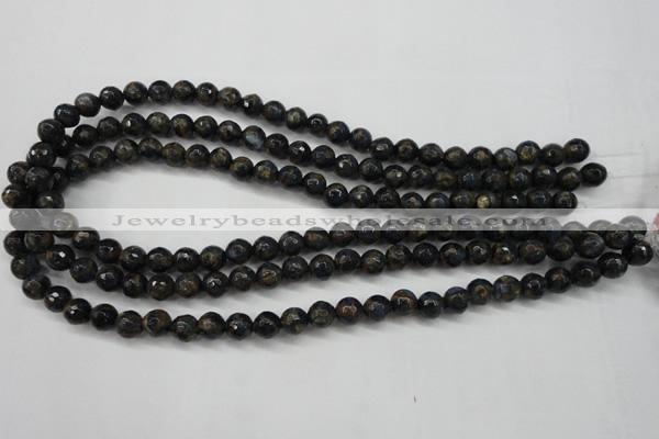 CGO171 15.5 inches 6mm faceted round gold blue color stone beads