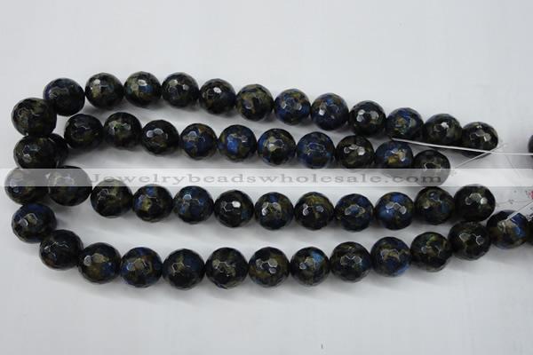 CGO176 15.5 inches 16mm faceted round gold blue color stone beads