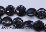 CGO200 15.5 inches 12mm flat round gold blue color stone beads