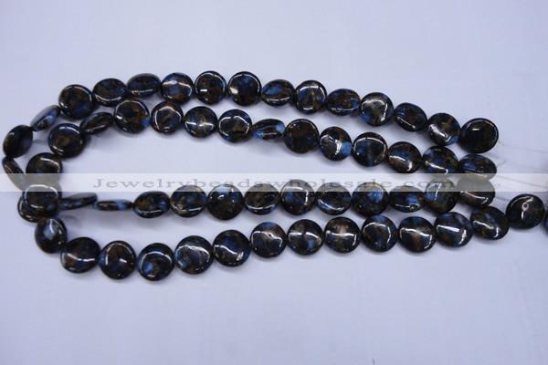 CGO201 15.5 inches 14mm flat round gold blue color stone beads