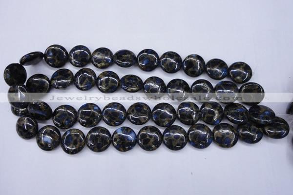 CGO202 15.5 inches 16mm flat round gold blue color stone beads