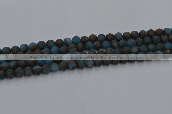 CGO257 15.5 inches 8mm round matte gold multi-color stone beads