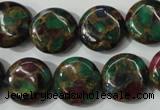 CGO34 15.5 inches 16mm flat round gold multi-color stone beads