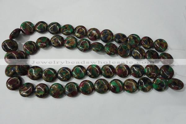 CGO34 15.5 inches 16mm flat round gold multi-color stone beads