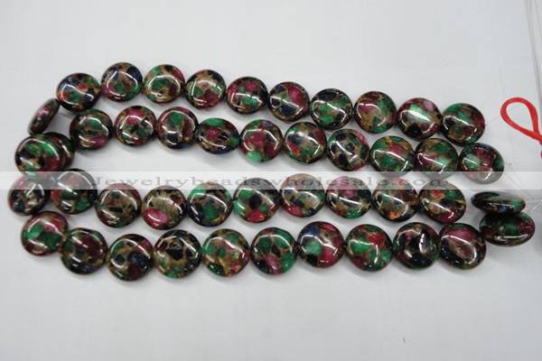 CGO36 15.5 inches 20mm flat round gold multi-color stone beads