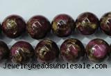 CGO55 15.5 inches 12mm round gold red color stone beads