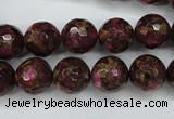 CGO65 15.5 inches 12mm faceted round gold red color stone beads