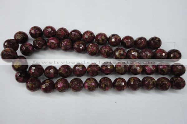 CGO65 15.5 inches 12mm faceted round gold red color stone beads