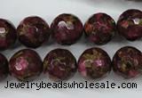 CGO66 15.5 inches 14mm faceted round gold red color stone beads