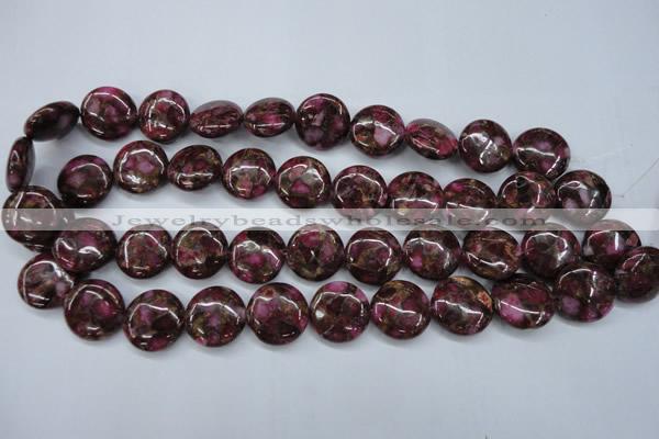 CGO88 15.5 inches 16mm flat round gold red color stone beads