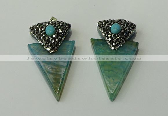 CGP104 30*55mm arrowhead agate gemstone pendants wholesale