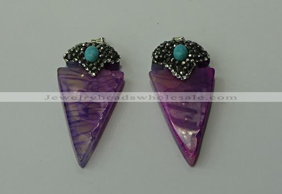 CGP112 30*55mm arrowhead agate gemstone pendants wholesale