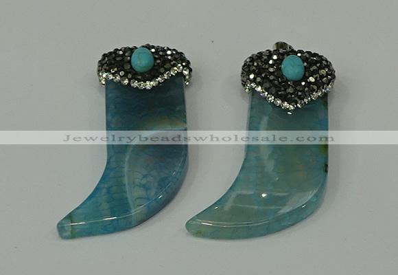 CGP124 25*58mm horn agate gemstone pendants wholesale