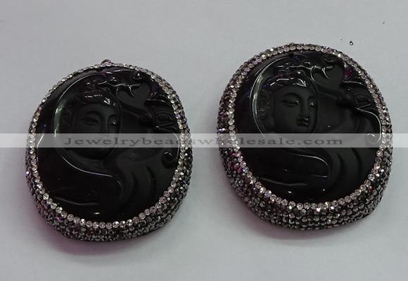 CGP1569 43*53mm carved black obsidian pendants wholesale