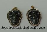 CGP159 25*35mm skull hematite gemstone pendants wholesale