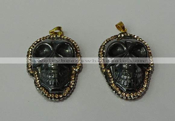 CGP159 25*35mm skull hematite gemstone pendants wholesale