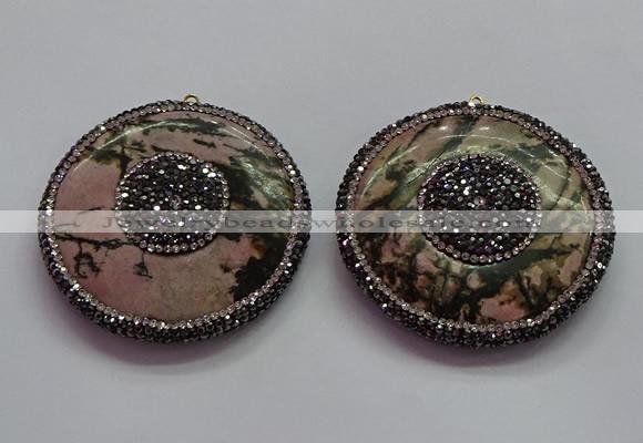 CGP1592 55mm coin rhodonite gemstone pendants wholesale