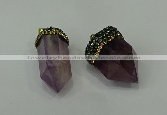 CGP212 15*30mm - 20*35mm bullet amethyst gemstone pendants