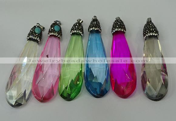 CGP239 20*80mm faceted teardrop crystal glass pendants wholesale