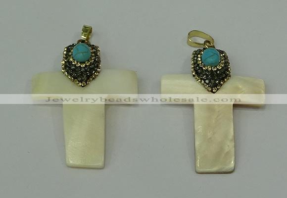 CGP280 35*55mm cross pearl shell pendants wholesale