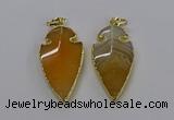 CGP3002 22*45mm arrowhead agate gemstone pendants wholesale