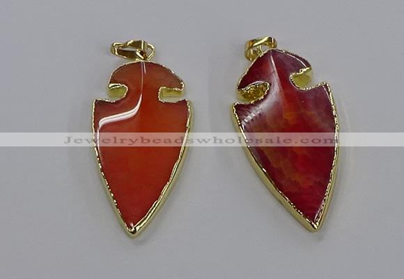 CGP3004 22*45mm arrowhead agate gemstone pendants wholesale