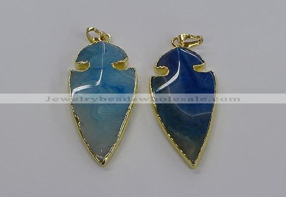 CGP3005 22*45mm arrowhead agate gemstone pendants wholesale