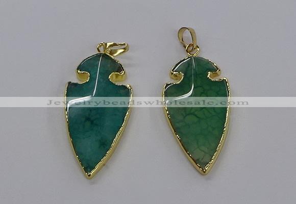 CGP3006 22*45mm arrowhead agate gemstone pendants wholesale