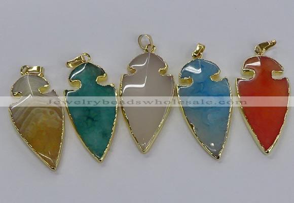 CGP3008 22*45mm arrowhead agate gemstone pendants wholesale