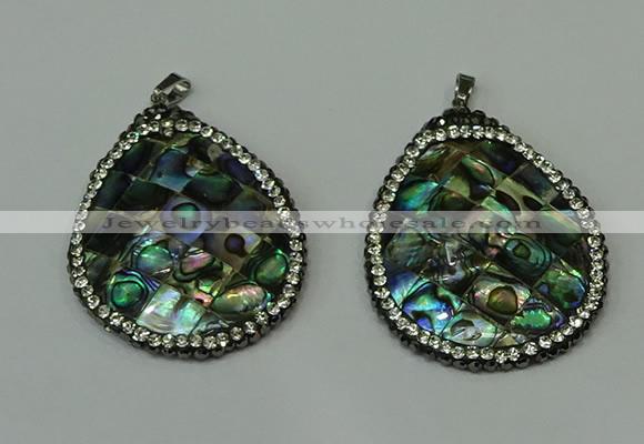 CGP308 35*45mm flat teardrop abalone shell pendants wholesale