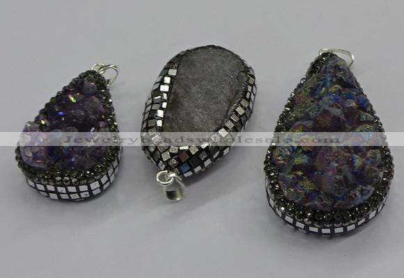 CGP3100 25*40mm - 30*65mm freeform plated druzy amethyst pendants