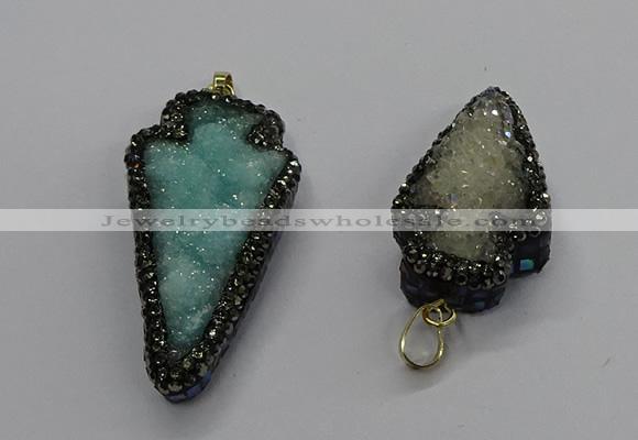 CGP3106 20*40mm - 25*45mm arrowhead druzy agate pendants