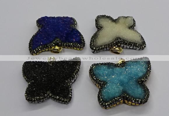 CGP3114 40*45mm butterfly druzy agate pendants wholesale