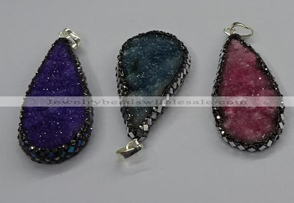 CGP3138 25*50mm - 25*55mm flat teardrop druzy agate pendants