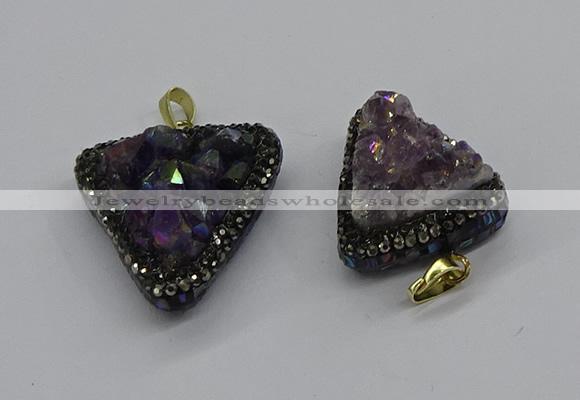 CGP3140 25*30mm - 30*35mm triangle plated druzy amethyst pendants