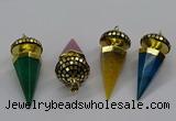 CGP3156 22*50mm faceted cone agate gemstone pendants wholesale