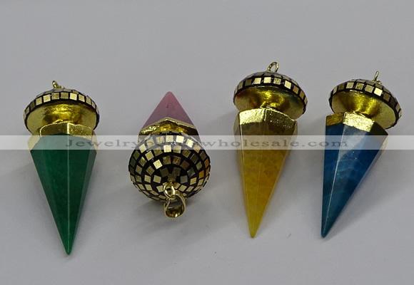 CGP3156 22*50mm faceted cone agate gemstone pendants wholesale