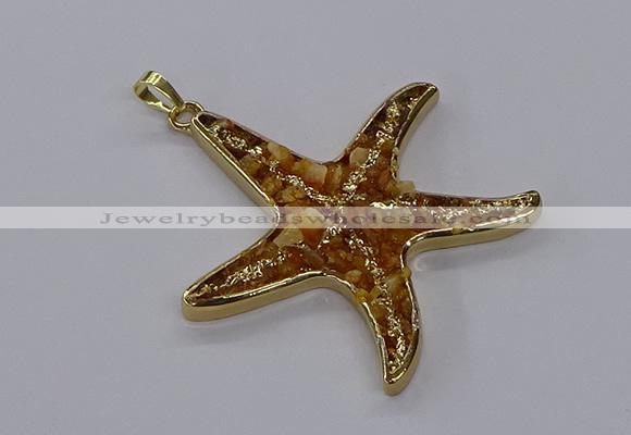 CGP3231 55*58mm starfish druzy agate pendants wholesale