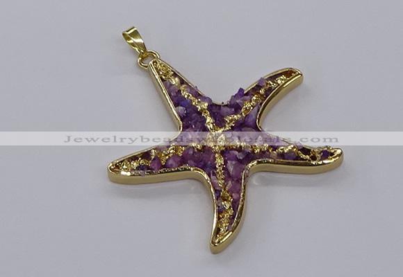 CGP3232 55*58mm starfish druzy agate pendants wholesale