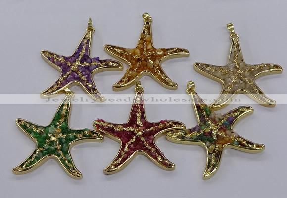 CGP3239 55*58mm starfish druzy agate pendants wholesale