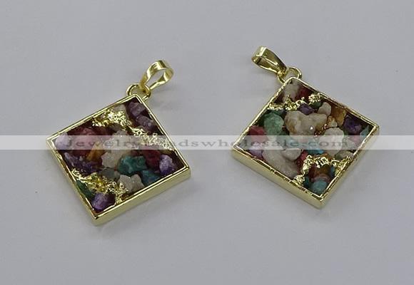 CGP3260 25*25mm diamond druzy agate pendants wholesale