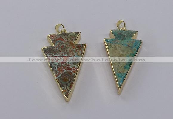 CGP3276 25*50mm - 30*55mm arrowhead ocean agate pendants